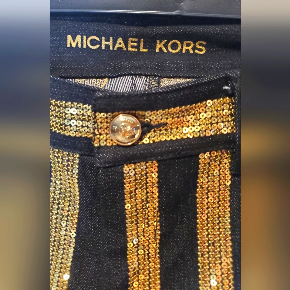 NWT MICHAEL KORS-size 4- striped gold sequins pants - Picture 3 of 9